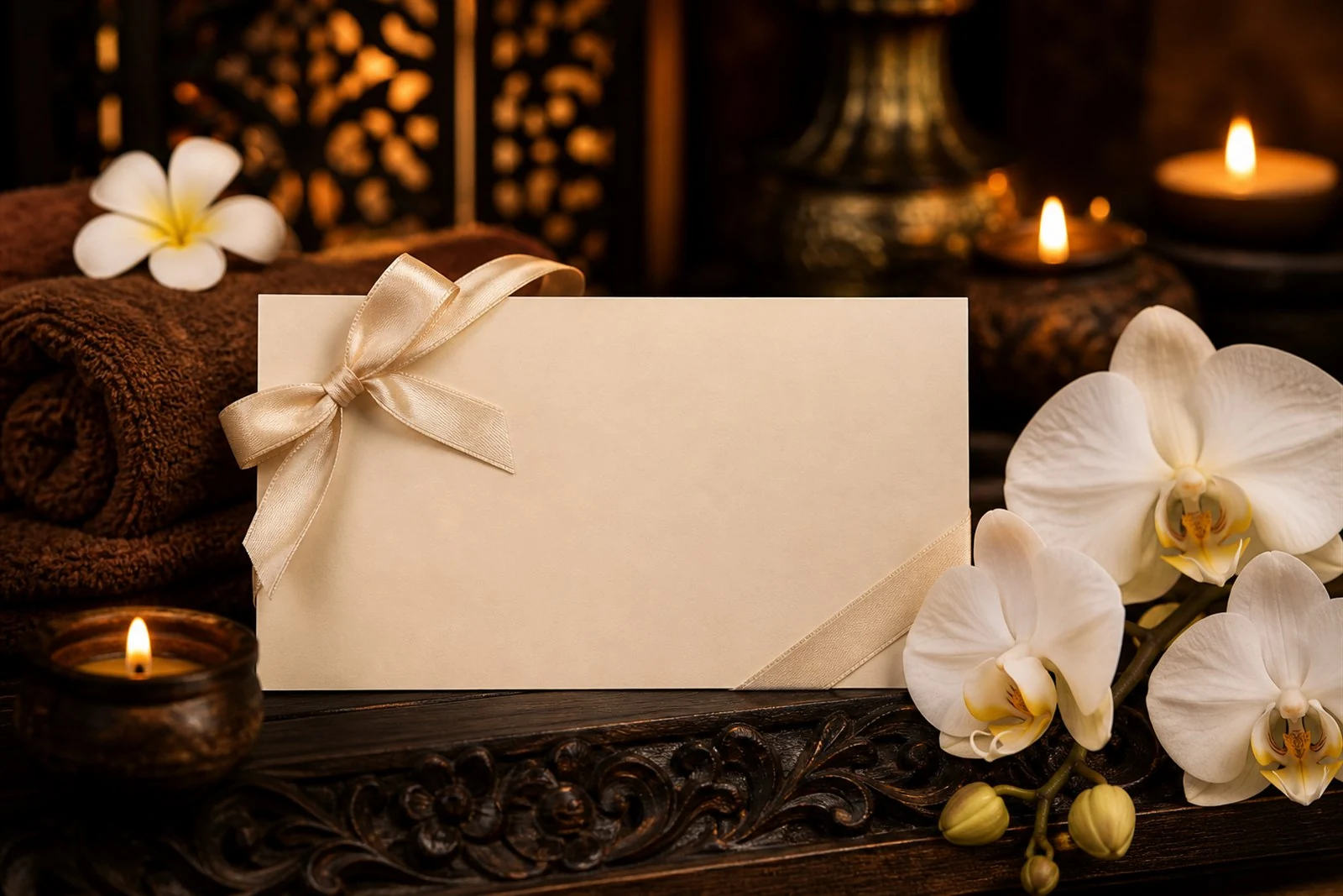 Spa gift voucher wrapped with a ribbon