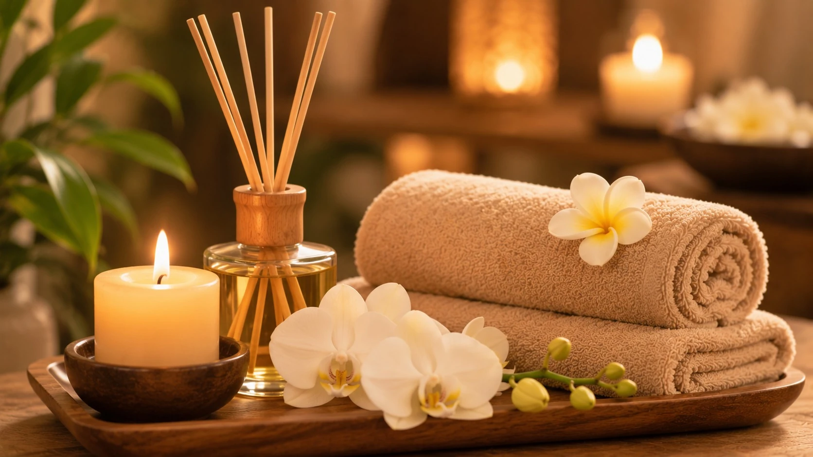 Calming candle in a spa setting at Siri Thai Spa